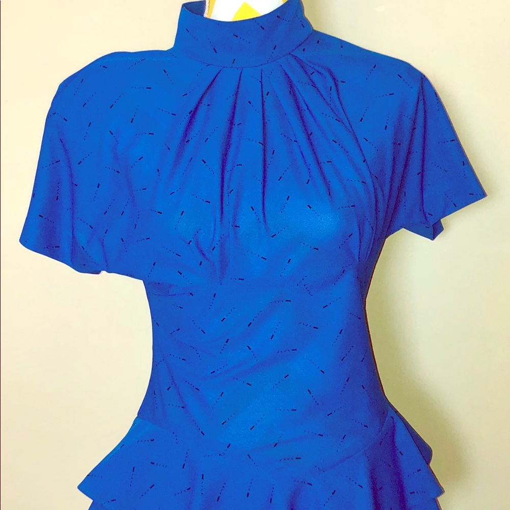 Vintage blue dress with chevron ruffled waist